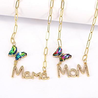 China Fashion TRENDY Jewelry Dropshipping White Zircon Letter Copper Necklace, Gradient Butterfly Chain Necklace Mothers Day Gift Wholesale for sale