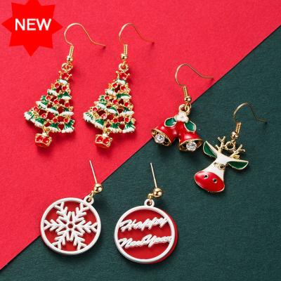 China TRENDY New Christmas Tree Snowflake Drop Oil Asymmetrical Earrings, New Trendy Red Christmas Tree Bells Earrings Wholesale for sale