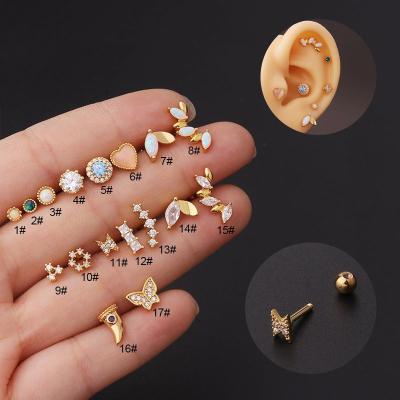 China Fashionable Titanium Steel Zircon Jewelry Dropshipping Single Stud Earring, Hot Selling Crystal Ear Bone Earring Wholesale for sale