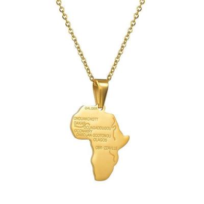 China Trendy Popular African Map Hip Hop Stainless Steel Letter Necklace Jewelry For Unisex for sale