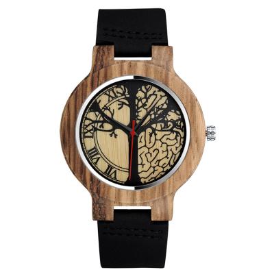 China Dark Wooden Dial Men's Fashion Quartz Watch Fashion Watch Quartz Grain Watch Stainless Steel Leather Strap Watch for sale