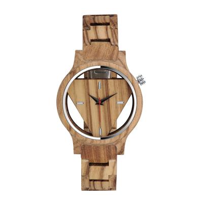 China Full Brown Triangle Quartz Watch Fashion Trendy Wooden Skeleton Dial Men's Watch Strap Bamboo Wood Watch for sale