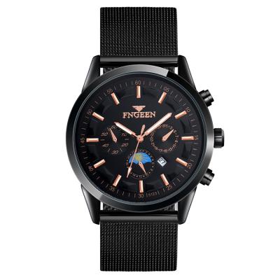 China Day/Date Sports Fashion Waterproof Luminous Six Pin Multifunction Mesh Strap Quartz Roman Dial Men's Watch Digital Calendar Display for sale