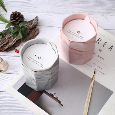 China Wholesale Modern Custom Gray Marble Ceramic Rose Candle Irregular Shape Luxury Candle Jars For Home Decor for sale