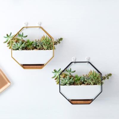 China Modern Unique Mini Octagonal Succulent Wall Hanging Design Flower Pots Ceramic Plant Pots For Sale for sale