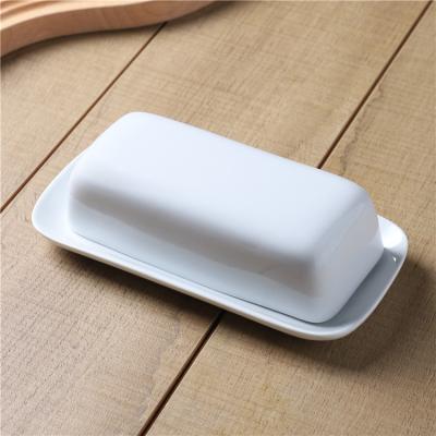 China Sustainable Home Kitchen Rectangle New Product Butter Dish White Porcelain Dish Dishes With Lid for sale