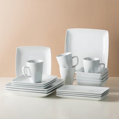 China Stocked Latest Design Restaurant Used Eco Friendly Cheap Nordic Square 16pcs Ceramic Dinnerware Set for sale