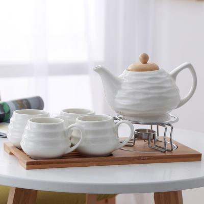 China Customized creative coffee cup stocked promotion tea set Nordic teapot white ceramic tea set with tray for sale