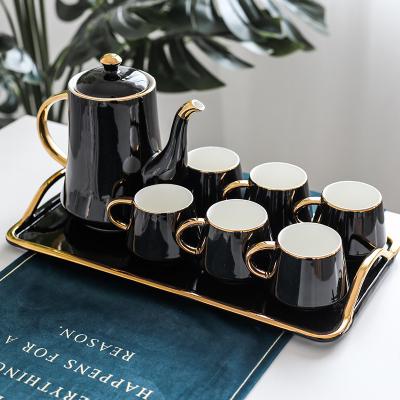 China High Quality Stocked Black Luxury Ceramic Coffee Cup White Afternoon Tea Time Coffee Tea Set With Tray for sale