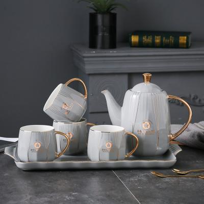 China Stocked Custom Logo Luxury Glazed Turkish Ceramic Tea Set Coffee Tea Cup Coffee Set For Afternoon Tea for sale