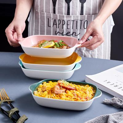 China Sustainable New Design Bakeware Glazed Non Stick Rectangular Mold Trays Ceramic Baking Pan For Kitchen for sale