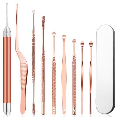 China Fashion All In One Double Ended Rose Gold Ear Spoon Digger Ear Cleaning Kit With Storage Box for sale