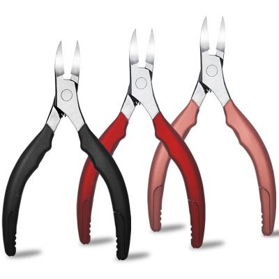 China Stainless Steel Pointed Precise Spring Loaded Easy To Use Pedicure Toenail Clippers With Soft Grip Handle for sale