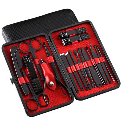 China Custom Fashion 7-18 Pcs Logo Black Pedicure &Manicure Cutters Nail Clipper Set With Luxurious Travel Case for sale