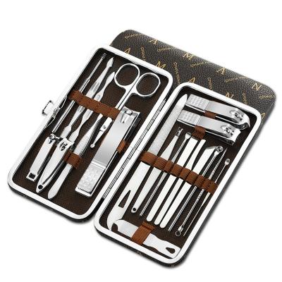 China Fashion 20 Pcs Stainless Steel Multi Purpose Manicure Nail Clippers Set With Leather Case for sale