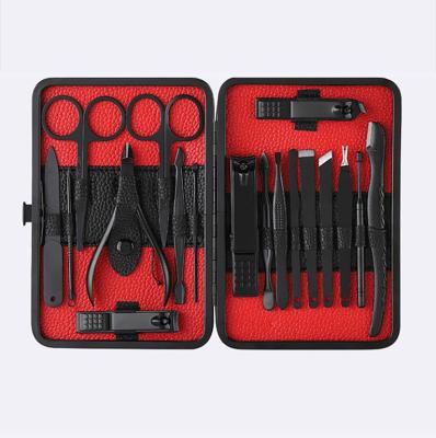 China Black Customization 18pcs Multipurpose Manicure Pedicure Tool Kit With Leather Case 15.5*10.5*1.2cm for sale