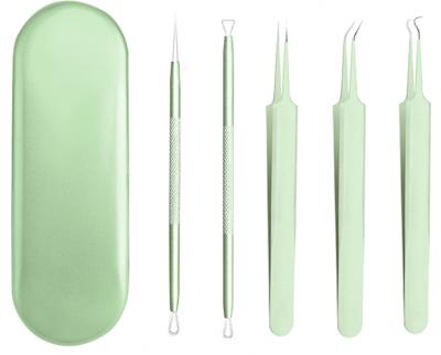 China Amazon Hot Selling 5pcs Colored Tin Case Blackhead Pimple Blemish Extractor Acne Remover Needles Set 11.7 for sale