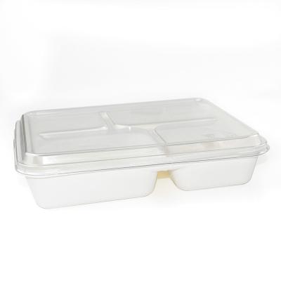 China Modern Disposable Bagasse Pulp Lunch Sugar Cane Bagasse Food Container Tableware 4 Compartment for sale