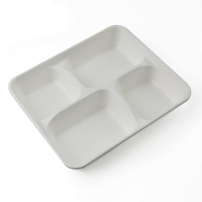 China Modern Disposable Tableware 4 Compartment Small Bagasse Pulp Sugar Cane Bagasse Food Container for sale