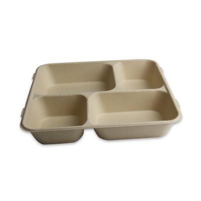 China Modern Bamboo Pulp Lunch Trays With 4 Compartment Bamboo Pulp Food Container Lunch Box for sale