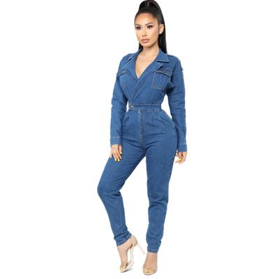 China Custom Causal Slim Western Style Long Sleeve Anti-pilling Jeans Women Overall One Piece for sale