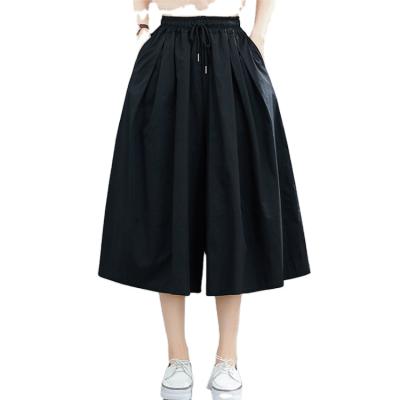 China Custom Women's Waist Anti-Wrinkle A Line Elastic Loose Causal Anti-Wrinkle Wide Leg Cotton Linen Pants With Pockets for sale