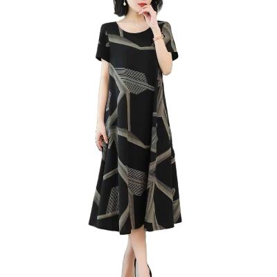 China Wholesale Plus Size Women's Clothing Manufacturer Loose Casual Breathable Summer Short Sleeve Printed A Line Midi Dress for sale