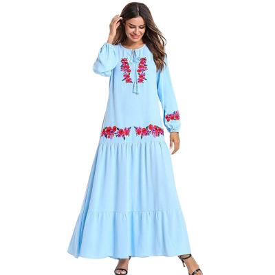 China Wholesale Women Plus Size Breathable Blue Chiffon Long Sleeve Print Pink Maxi Tassel Layers Dress for sale