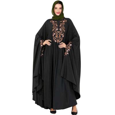 China Wholesale Round Neck Breathable Women's Black Muslim Plus Size Embroider Floral Bat Wing Maxi Dress for sale