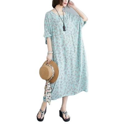 China Wholesale Women's Clothing Factory Wholesale Women's Sky Blue Rayon Long Beach Floral Print Dress Short Sleeve Causal Free Short Dress for sale