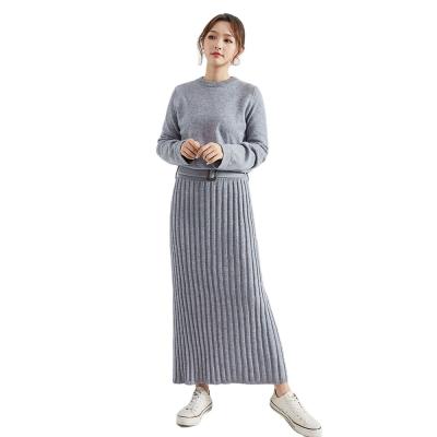 China 2021 anti-static autumn and winter fashion round collar long sleeve belts custom anti-static belt knit dress for sale