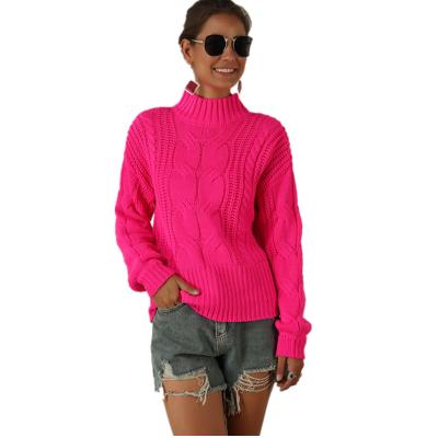 China Anti Wrinkle Women's Long Sleeve Candy Colors Chunky Knit Long Sleeves High Neck Pullover Sweaters for sale