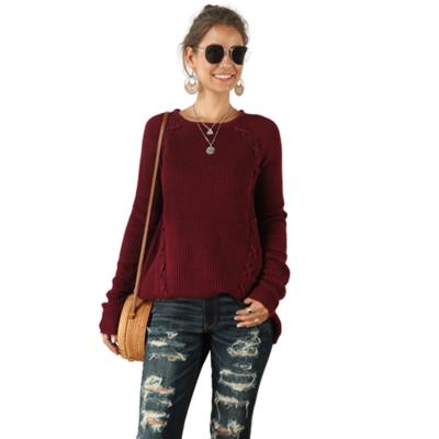 China Custom Women's Autumn And Winter Round Neck Round Neck Cross Knitted Causal Loose Long Sleeve Sweater Shirt for sale