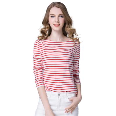 China Anti-Wrinkle Anti-Wrinkle Wholesale Striped Long Sleeve Slim Cotton Women's Long Sleeve T-Shirt for sale