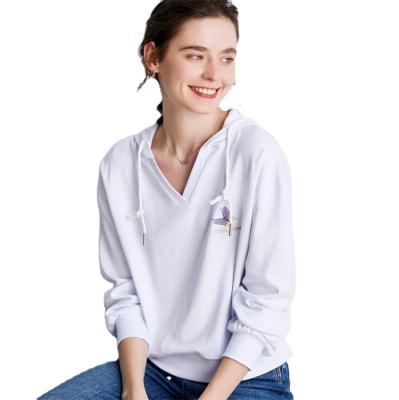 China wholesale Anti-wrinkle women's fall and winter v neck printed white butterfly cotton sweatershirt hoodies for sale