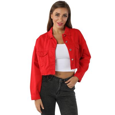 China Wholesales QUICK DRY QUICK DRY Cropped Women's Denim Jacket Slim Fit Red Outwear Trendy Casual Denim Jacket for sale