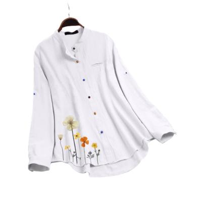 China Single Breasted Flower Pattern Women's Casual Plus Size Anti Pilling Tops Shirt Blouse for sale