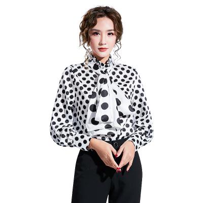 China New Arrival Polka Dot Printed Bow Women Ladies Long Anti-pilling Dot Shirt Women's Blouses Tops for sale