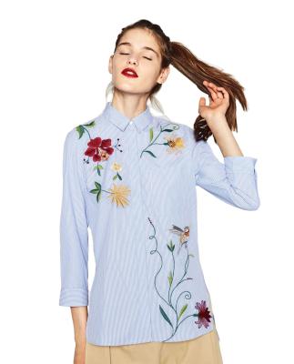 China Anti-pilling anti-pilling Madame Wild Women's Embroidered Spring Style New Formal Embroidery Tops Fashion Lapel Flower Blouse for sale