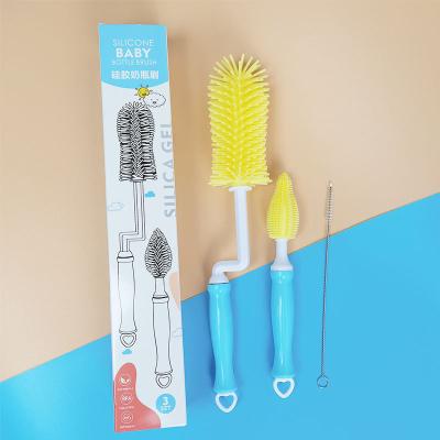 China DHL Free Shipping Child Feeding Safe Easy Nipple Cleaning Tools 3pcs/set Silicone Bottle Nipple Straw Brush Set for sale