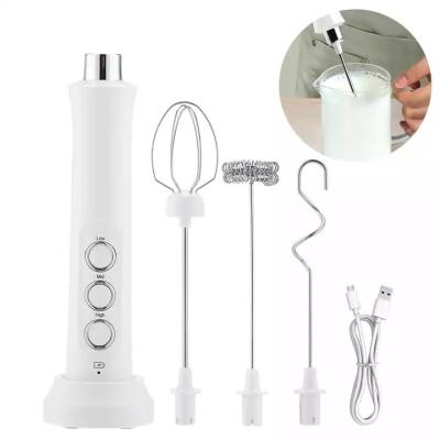 China 2022 New Viable 3 in 1 Electric Rechargeable USB Household Coffee Mixer Egg Cooking Beater Drinks Foamer Milk Forther for sale