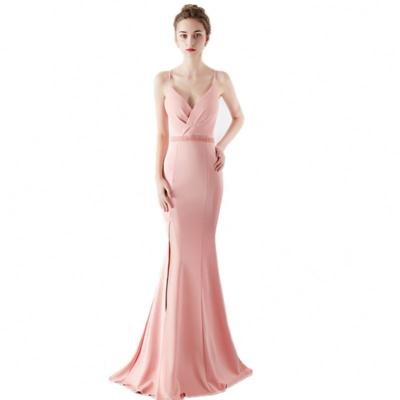 China Viable Wedding Bridesmaid Dress Pink Beaded Size 7 Colors Women Long Mermaid Evening Prom Dresses for sale