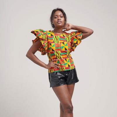 China Breathable Clothing African Print Women Short Sleeve Top Fashionable Brand Design for sale