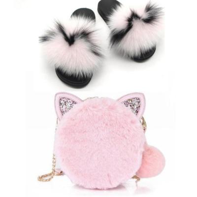 China Vintage Ladies Summer Fox Fur Slippers Real Fashion Fluffy Fur Slippers Women Plush Chain Bag Cute Fluffy Slippers Luxury Slides for sale