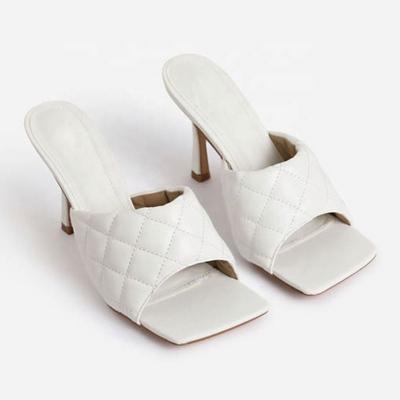 China Anti-Smell Classic Design Designer High Heels Party White Wedding Dress Pumps Fashion Slides Wholesale Thin PU Leather Heels Slippers for sale