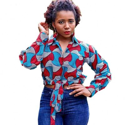 China Custom african casual women anti pilling print shirt kitenge designs crop shirt for ladies for sale