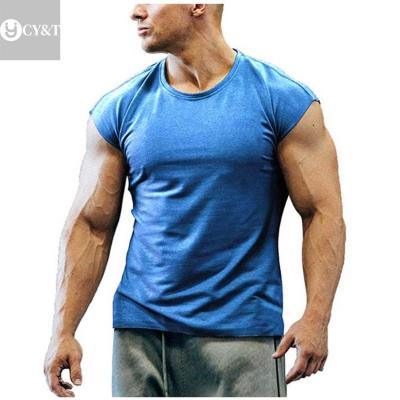 China New Slim Fit Anti-wrinkle Shorts Sheath T-shirt Men's T-shirt Color Sleeveless Vest Pure Slim Round Casual Fitness T-shirt Plus Size Men for sale