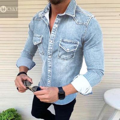 China Retro anti-pilling simple long sleeve denim shirt plus size long sleeve denim shirts for men cotton two pockets slim elastic denim shirts for sale