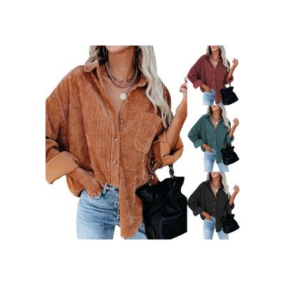 China Factory direct sales quality anti-pilling and relieve 2021 new fashion oversized women's custom-made corduroy shirt for sale