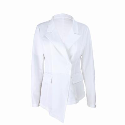 China 2021 Anti-Wrinkle Women Fashion Office Solid Color Abnormal Long Sleeve Business Blazer Top Lady Formal White Small Suit For Woman for sale